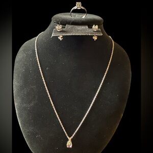 #15 Mystic Topaz Pendant Necklace, Earrings, Ring Sz 8 Rhodium Over 925 3.25 ctw